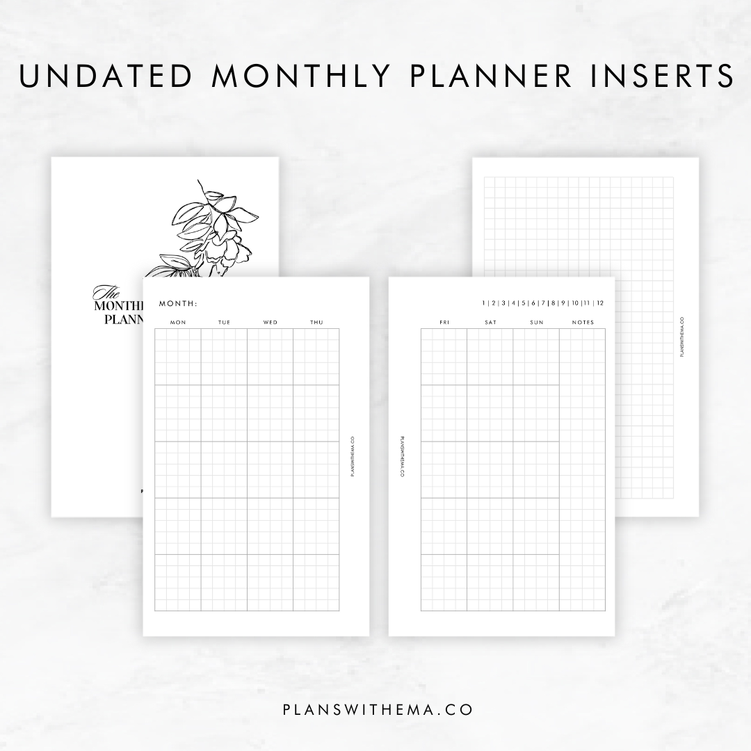 Undated Months on 2 Pages (MO2P) Planner Inserts