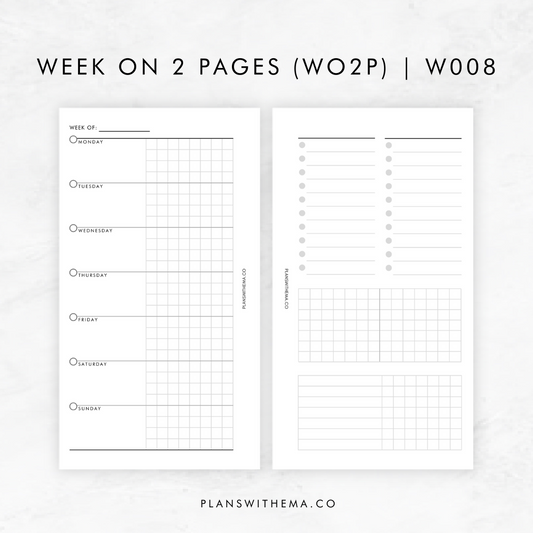 Weeks on 2 Page (WO2P) Planner Inserts | W008