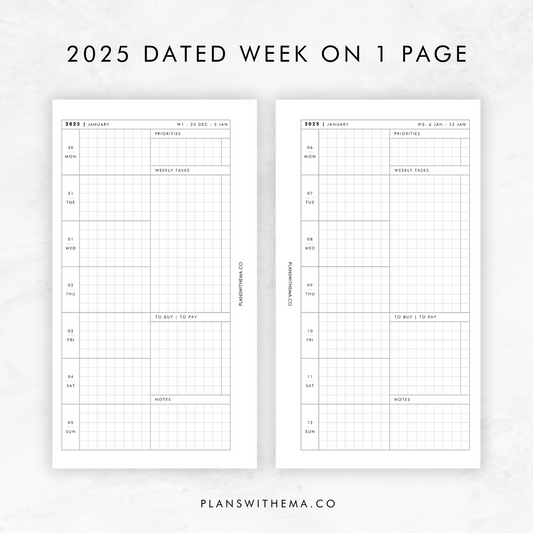 2025 Dated Week on 1 Page (WO1P)