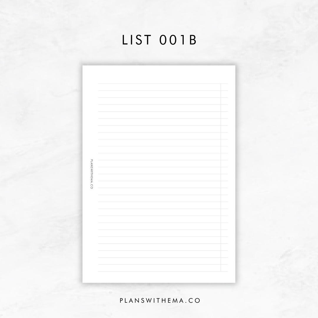 Lists Planner Inserts