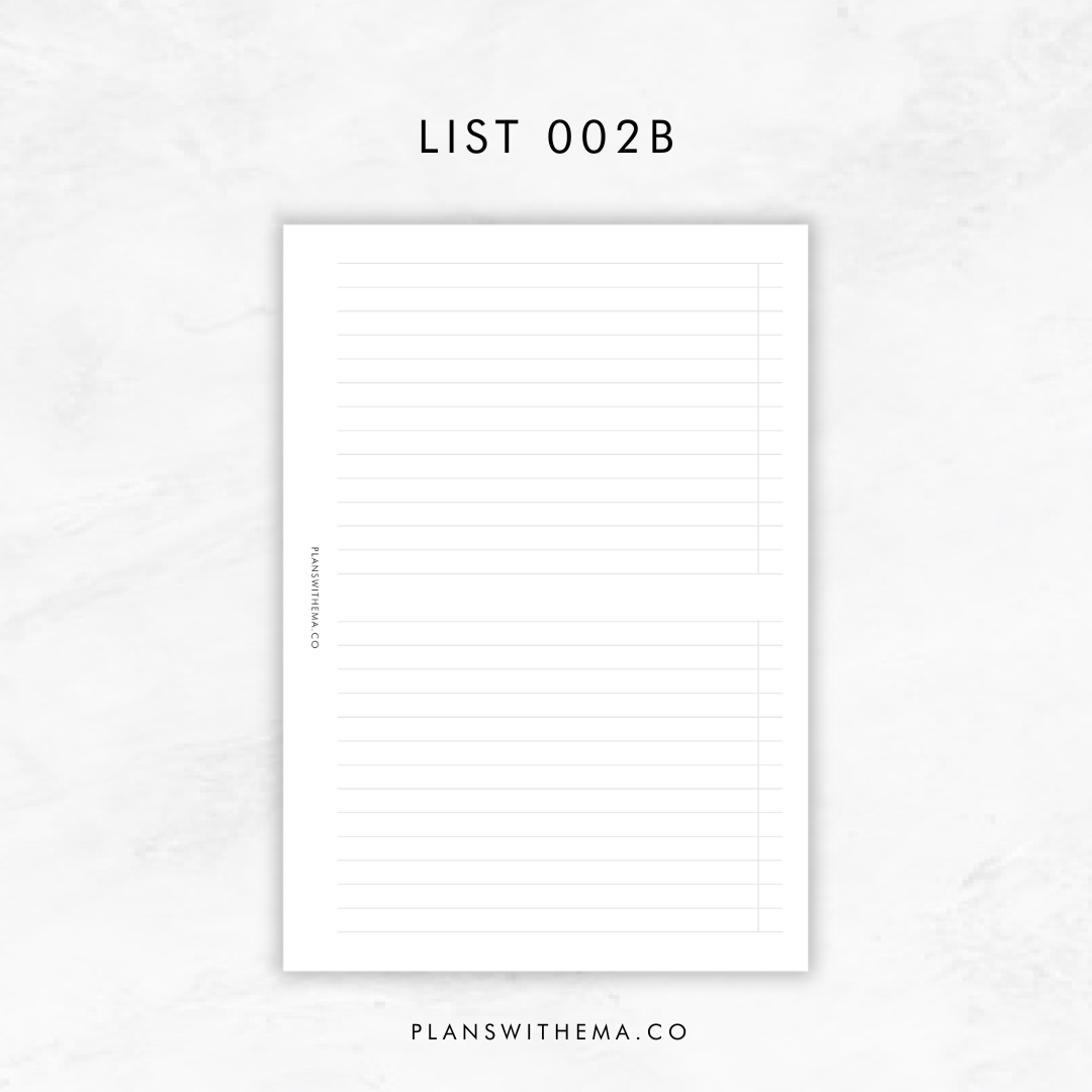 Lists Planner Inserts