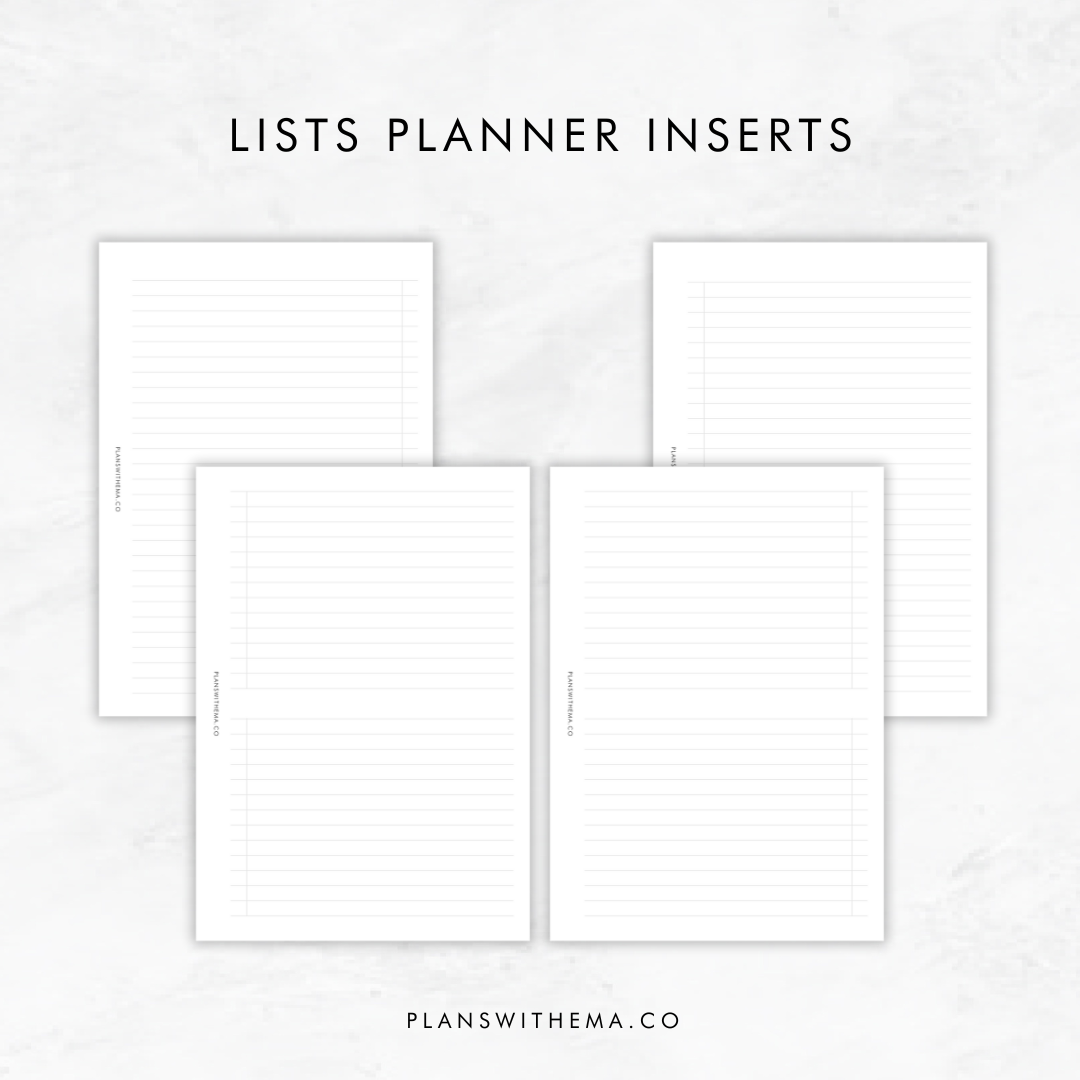 Lists Planner Inserts