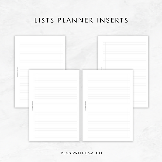 Lists Planner Inserts