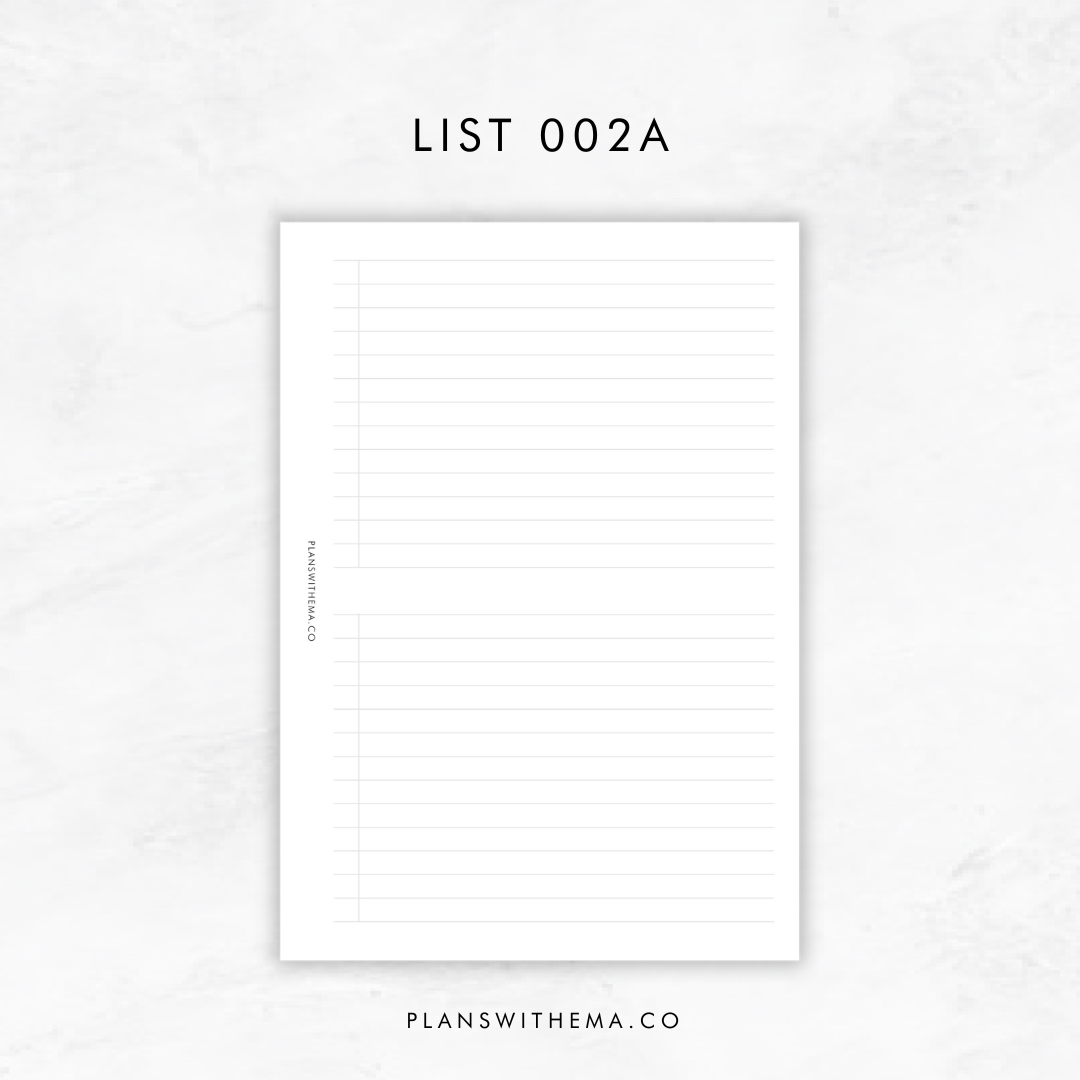 Lists Planner Inserts