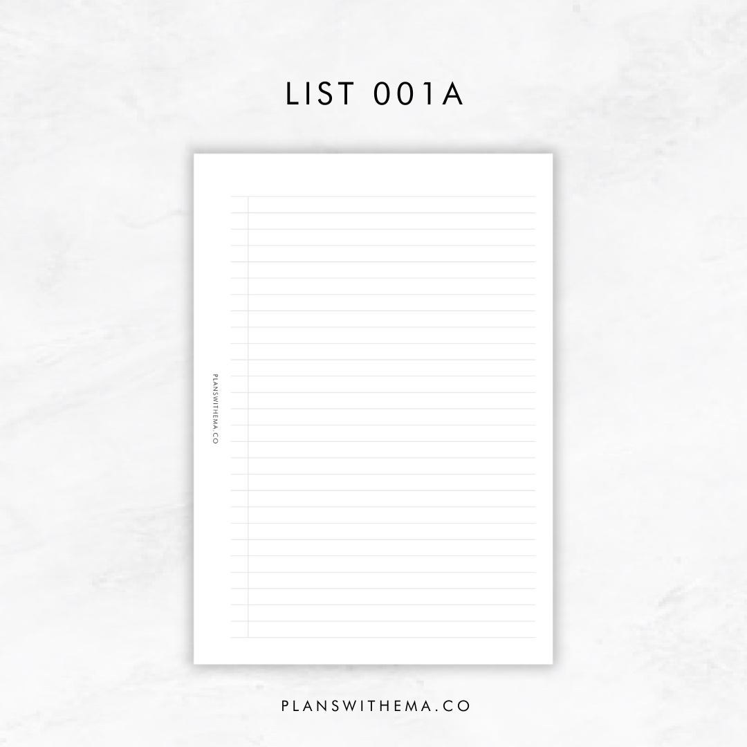 Lists Planner Inserts