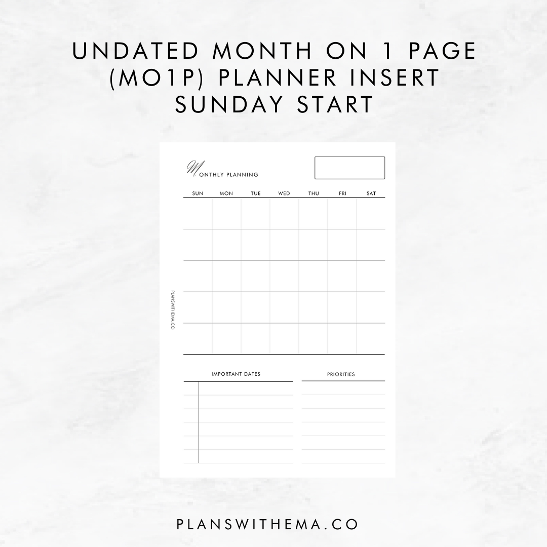 Months on 1 Page (MO1P) Planner Inserts