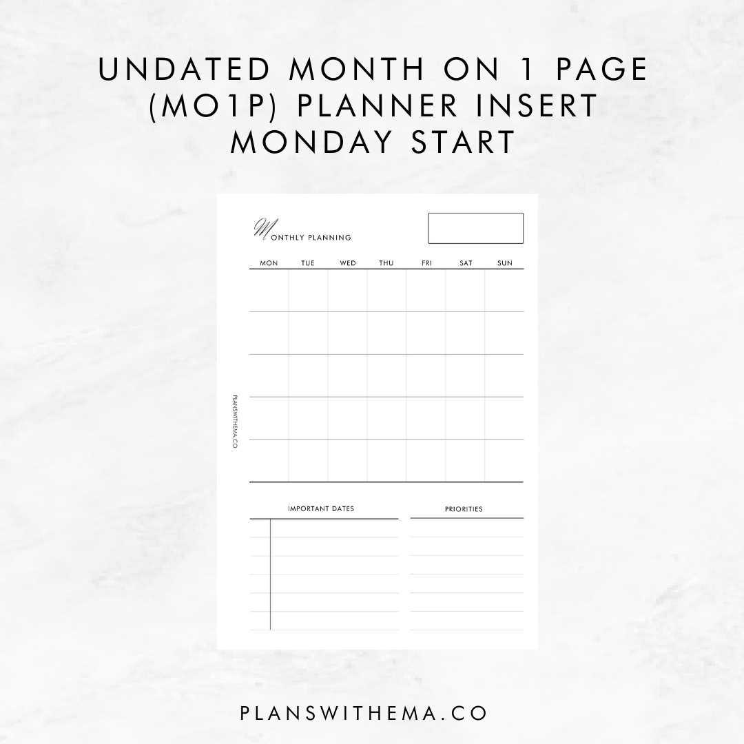 Months on 1 Page (MO1P) Planner Inserts