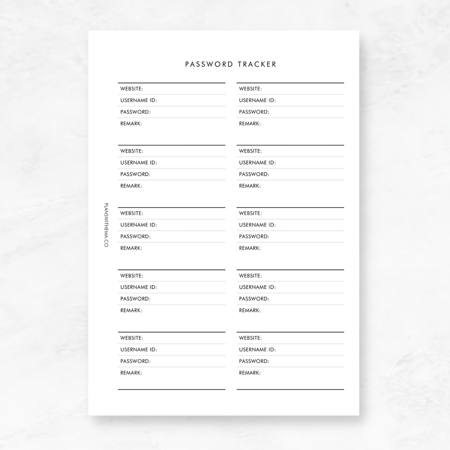 Password Tracker Planner Inserts