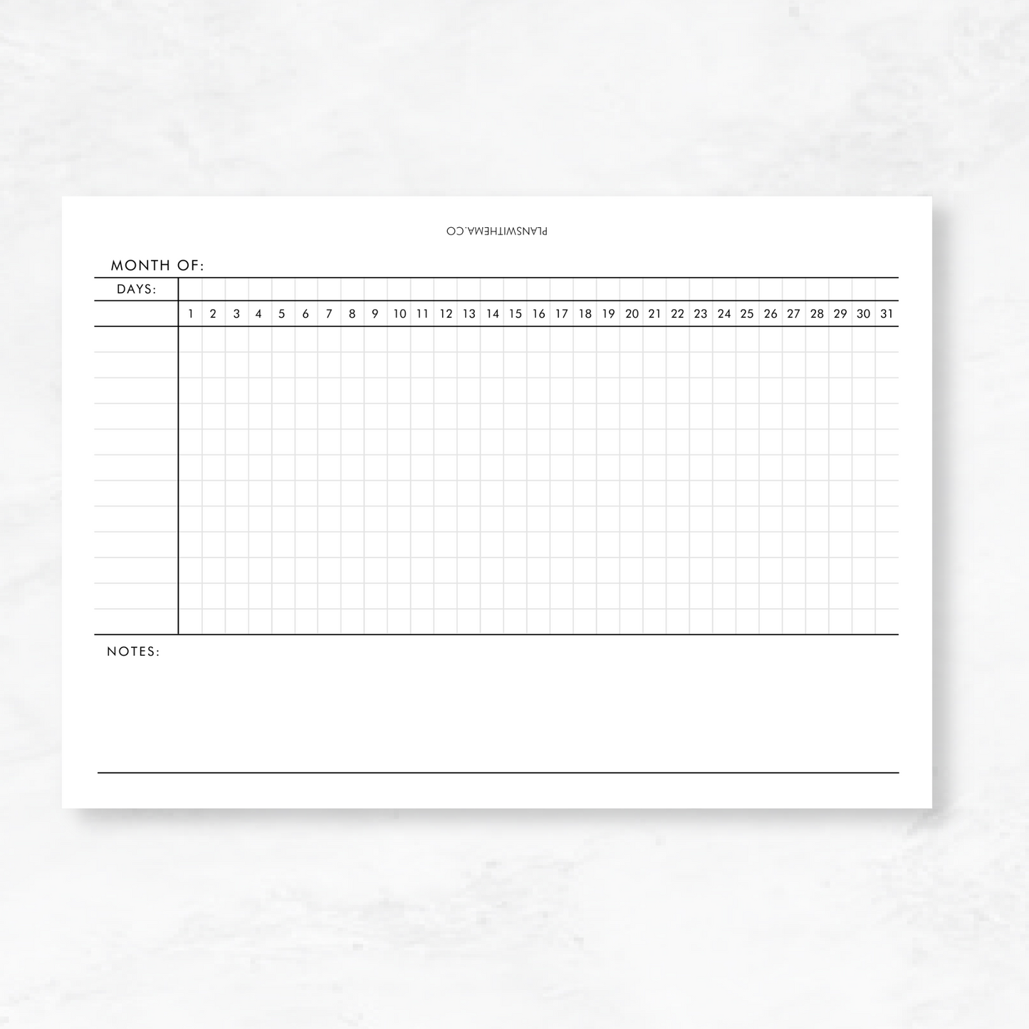 Monthly Horizontal Habit Tracker Planner Inserts