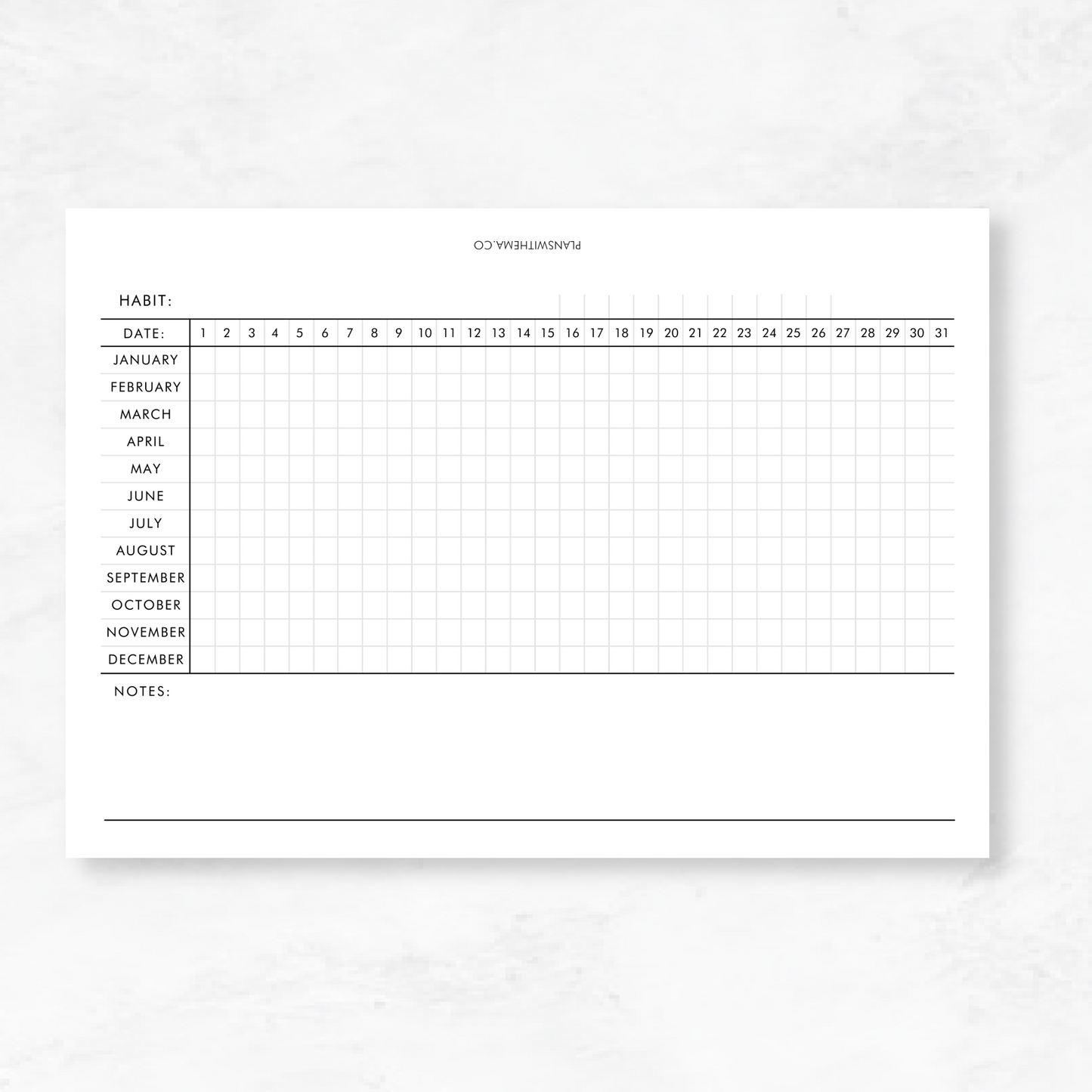 Yearly Horizontal Habit Tracker Planner Inserts