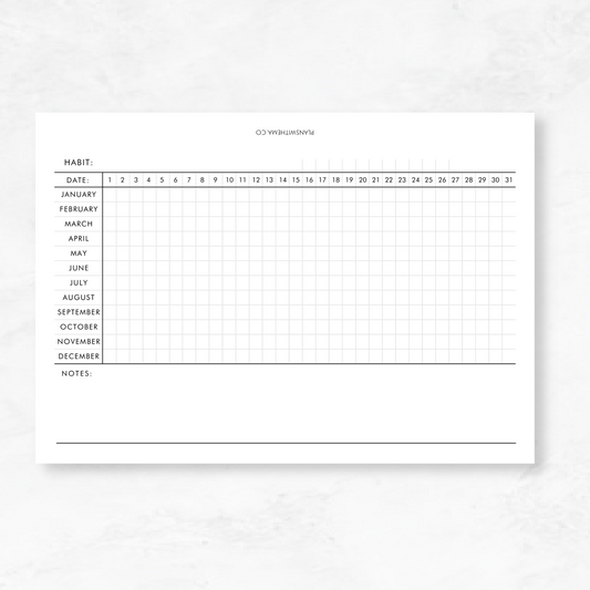 Yearly Horizontal Habit Tracker Planner Inserts