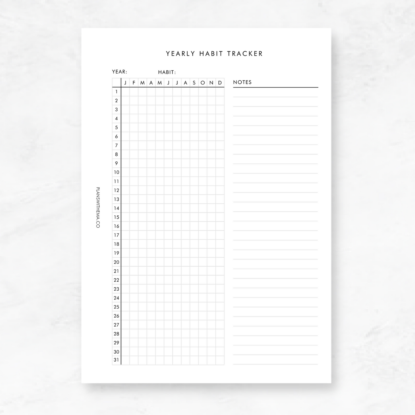 Yearly Habit Tracker Planner Inserts