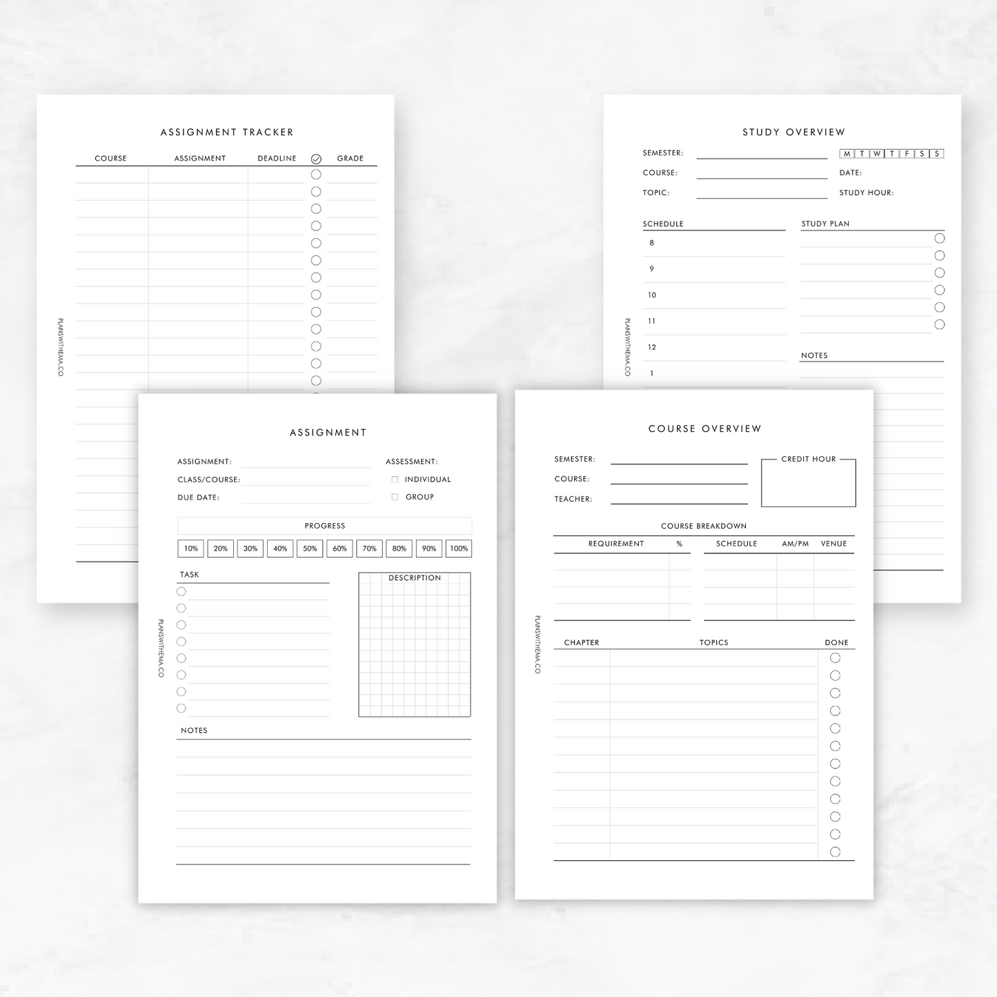 Study Planner Inserts