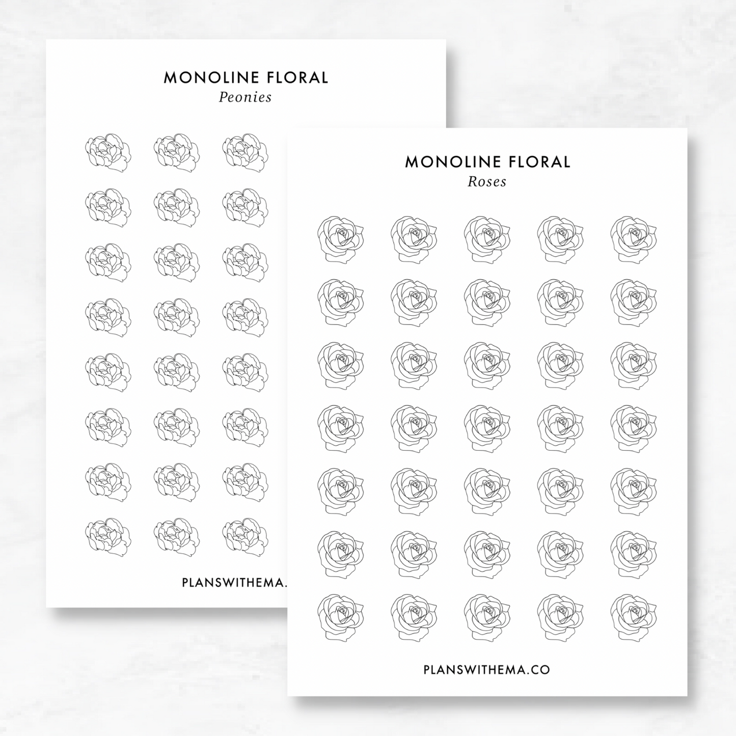 Monoline Floral Sticker | Rose and Peonies